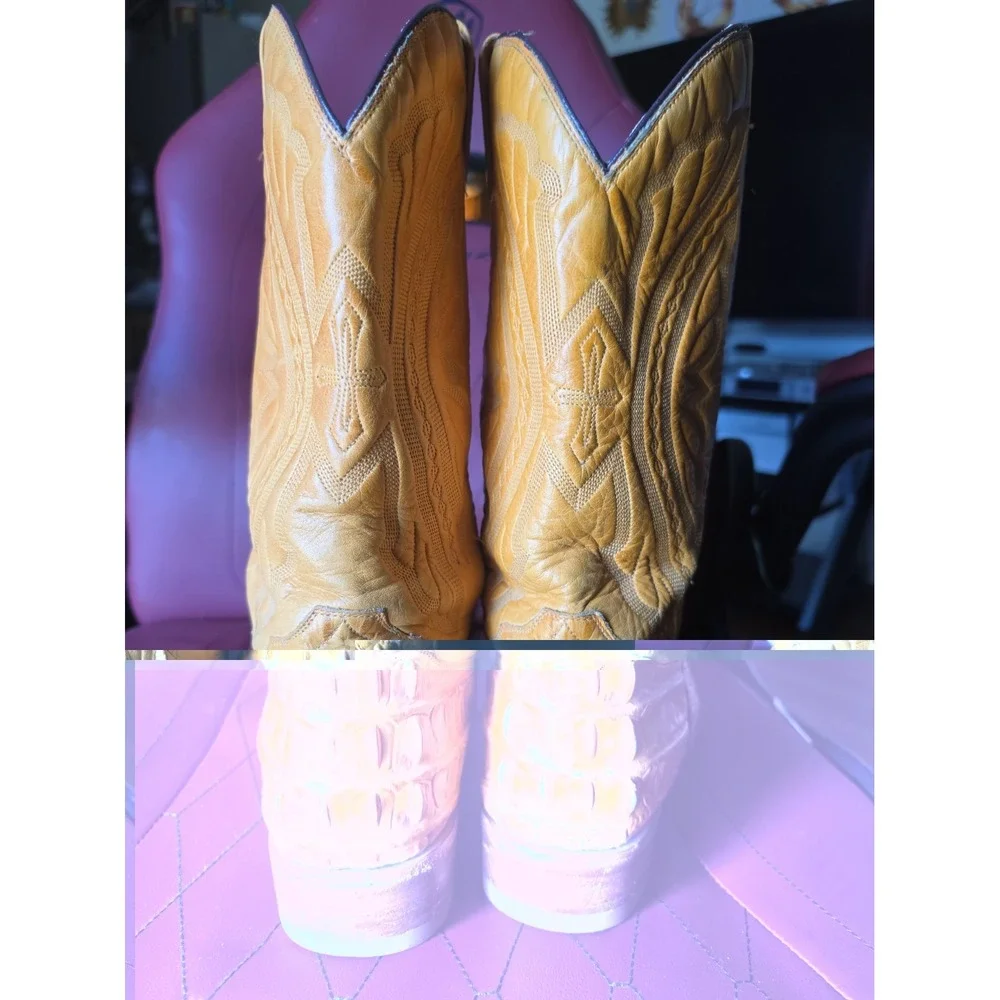 Mens Rudel Yellow Leather Cowboy Boots Size US 10.5
